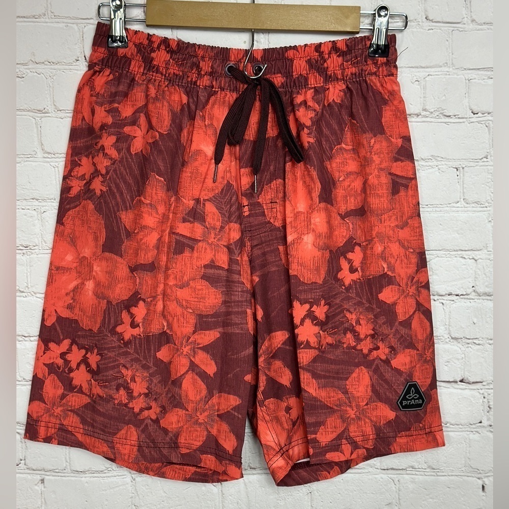 PrAna bathing suit swim trunks board shorts, sz S, EUC